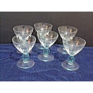 RARE Bryce Contour Cerulean Liquor Cocktail Coupe Glass Stemmed Glasses Set of 6